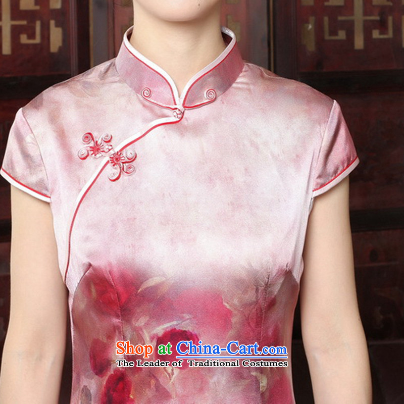 Take the new 2015 figure rose herbs extract retro genuine heavyweight Silk Cheongsam short summer female QIPAO) as shown in Figure , , , L, flower color shopping on the Internet