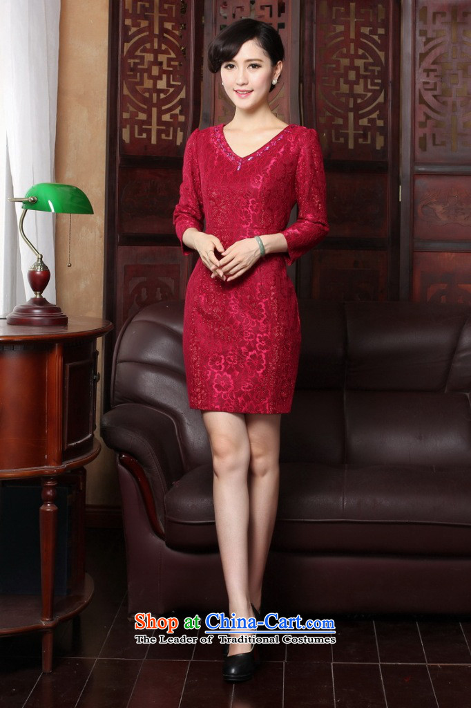 Floral Spring 2015 qipao new V-Neck lace of 9 elegant qipao Sau San daily cuff dresses dress Figure Color S picture, prices, brand platters! The elections are supplied in the national character of distribution, so action, buy now enjoy more preferential! As soon as possible.