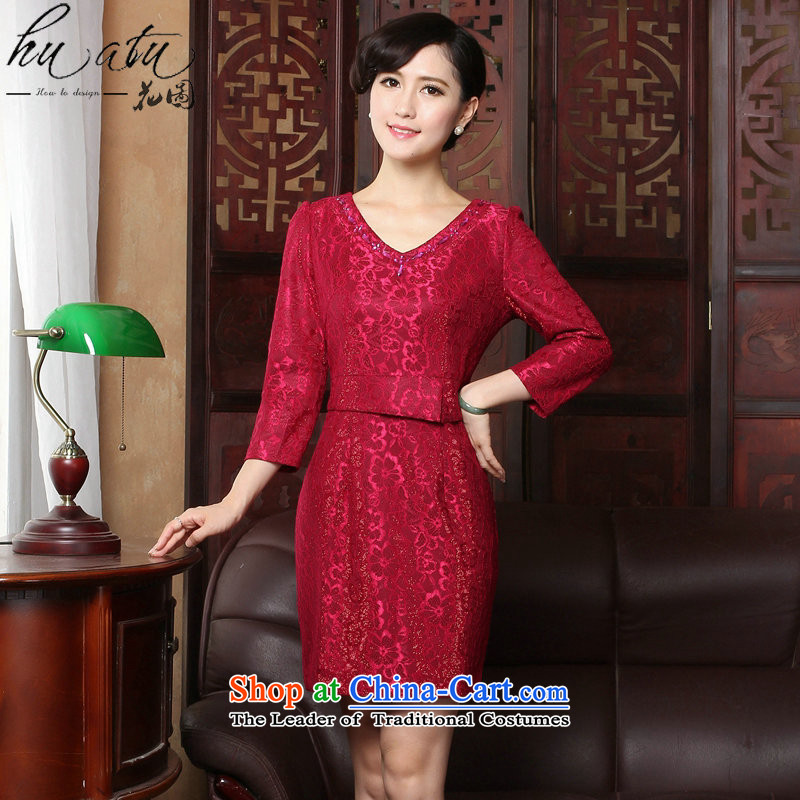 Floral Spring 2015 qipao new V-Neck lace of 9 elegant qipao Sau San daily cuff dresses dress Figure Color S, floral shopping on the Internet has been pressed.