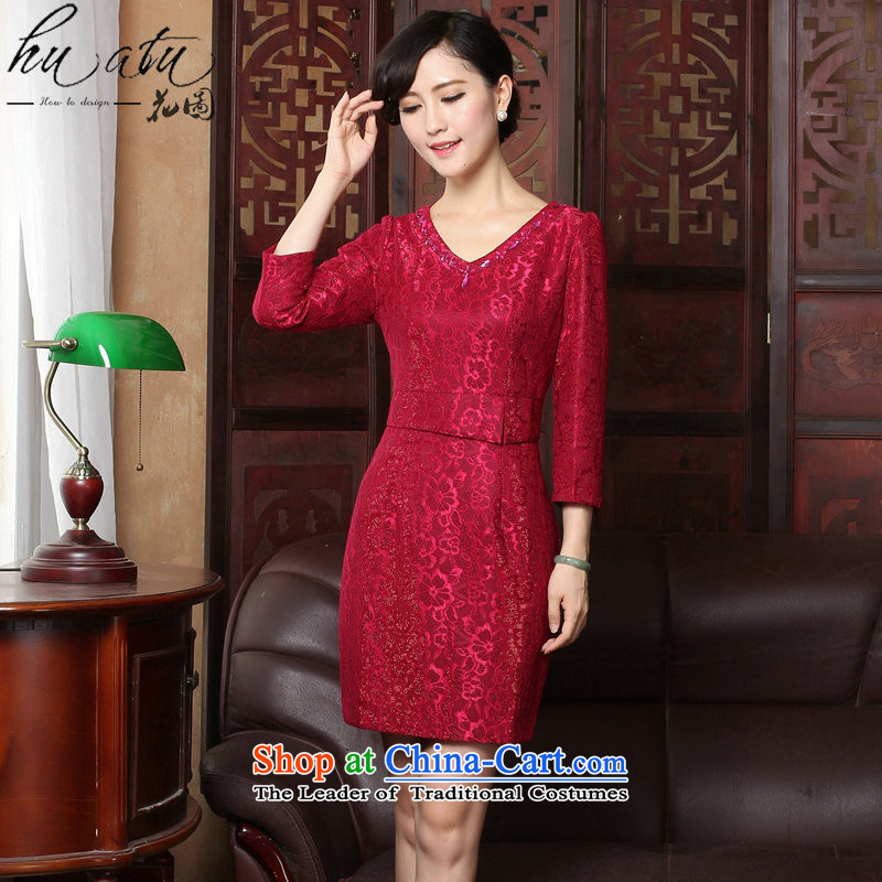 Floral Spring 2015 qipao new V-Neck lace of 9 elegant qipao Sau San daily cuff dresses dress Figure Color S, floral shopping on the Internet has been pressed.