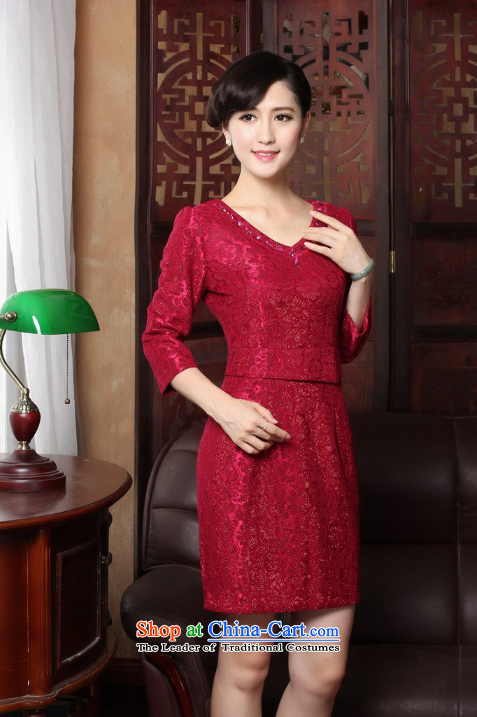 Dan smoke spring 2015 qipao new V-Neck lace of 9 elegant qipao Sau San daily cuff dresses dress figure color L picture, prices, brand platters! The elections are supplied in the national character of distribution, so action, buy now enjoy more preferential! As soon as possible.