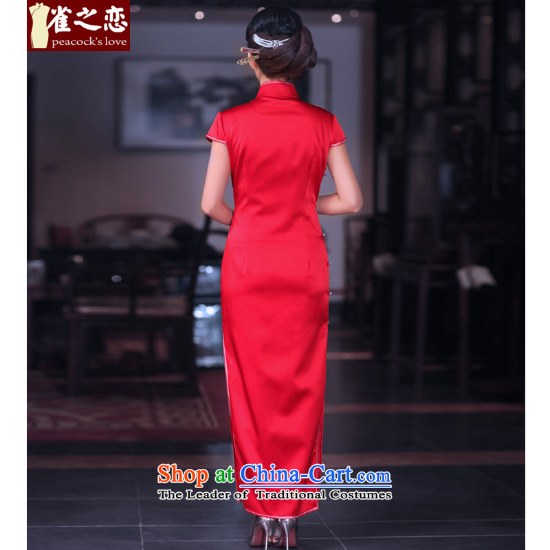 The advent of the love of birds tomorrow 2015 Spring New heavyweight silk embroidery retro long red qipao QD668 marriage red - 15 days pre-sale is made up of the love of birds, , , , shopping on the Internet