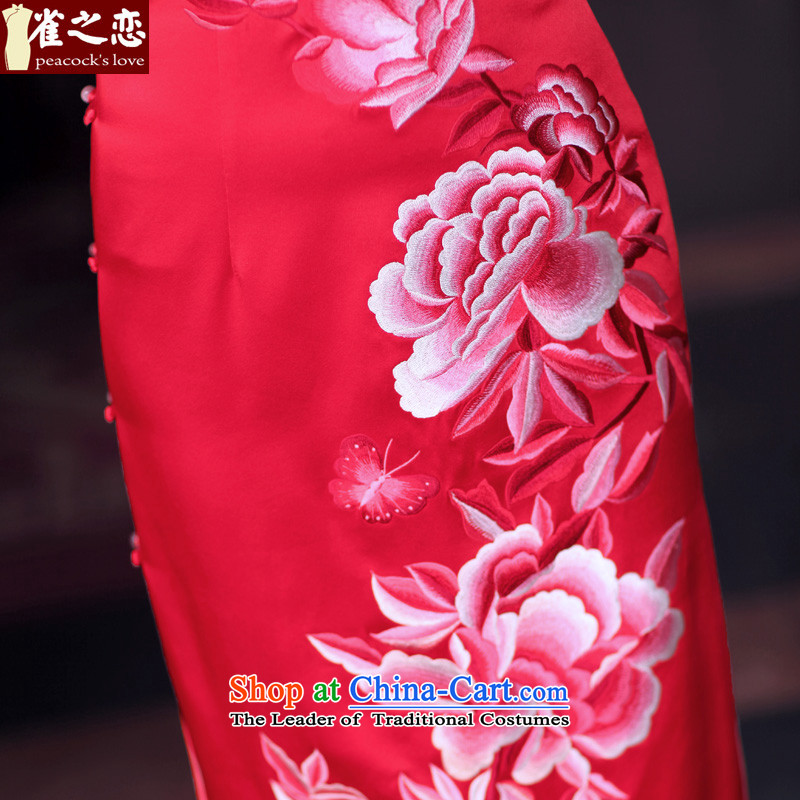 The advent of the love of birds tomorrow 2015 Spring New heavyweight silk embroidery retro long red qipao QD668 marriage red - 15 days pre-sale is made up of the love of birds, , , , shopping on the Internet