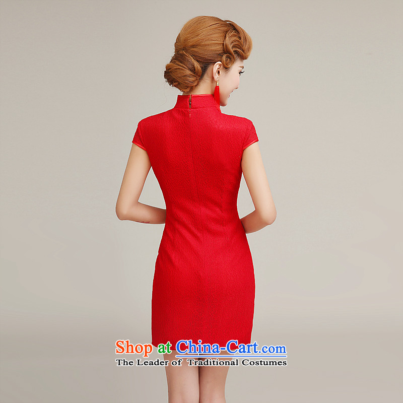 The 2015 autumn and winter new bride services cheongsam dress bows collar lace short skirt, stylish wedding dresses improved red flower cheongsam red XXL, time Syrian shopping on the Internet has been pressed.
