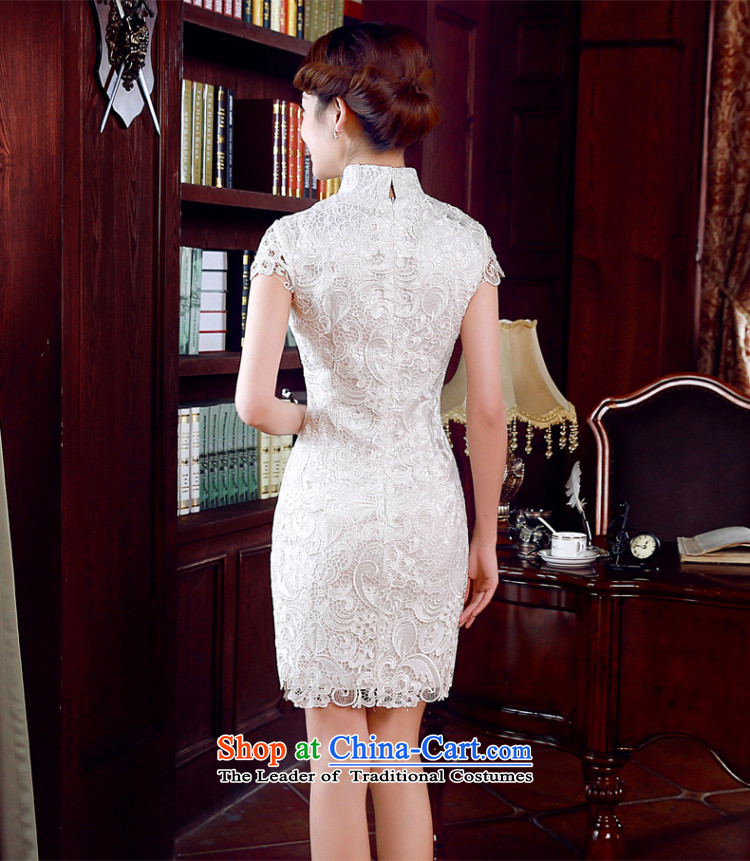 The Syrian Arab Republic  2015 Autumn load time new improved Stylish retro short of qipao dresses exquisite lace daily Female dress White XL Photo, prices, brand platters! The elections are supplied in the national character of distribution, so action, buy now enjoy more preferential! As soon as possible.