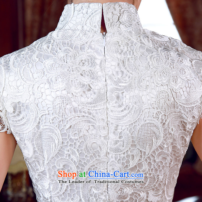 The Syrian Arab Republic  2015 Autumn load time new improved Stylish retro short of qipao dresses exquisite lace daily Female dress White XL, Syria has been pressed time shopping on the Internet