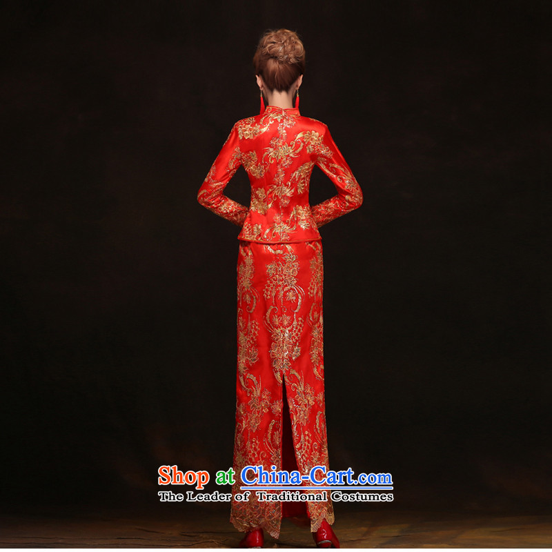 Time Syrian Chinese Wedding dress-soo qipao Wo Long service long-sleeved clothing bride qipao toasting champagne toasting champagne served time in Syria has been pressed, online shopping