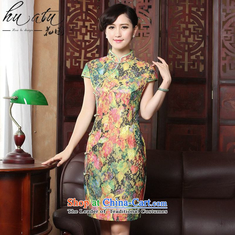 Figure for summer flowers new cheongsam dress Tang Dynasty Chinese cheongsam dress improved collar lace thin cheongsam dress graphics Sau San figure 2XL, color mosaic shopping on the Internet has been pressed.