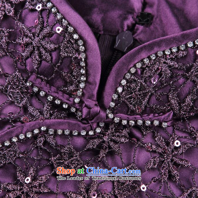 Figure qipao summer flowers new drill set manually CHINESE CHEONGSAM collar stylish improved water-soluble lace improved cheongsam dress purple S, floral shopping on the Internet has been pressed.