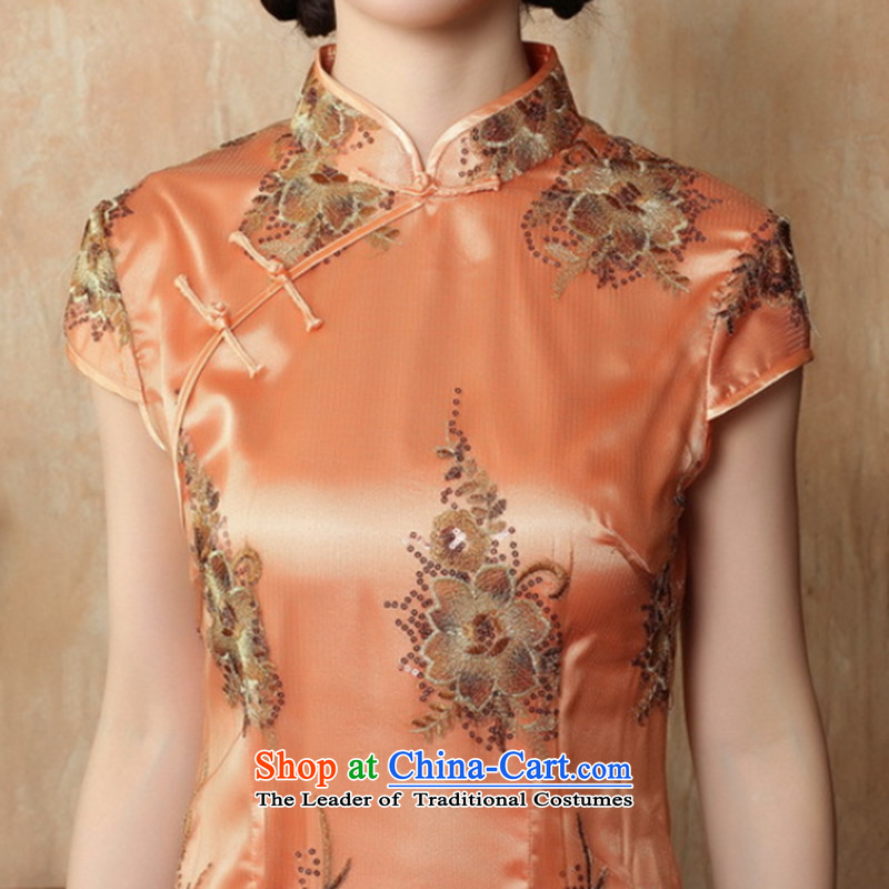 Figure for summer flowers cheongsam dress new Chinese improved collar lace short qipao stylish elegance Sau San cheongsam dress figure color M floral shopping on the Internet has been pressed.