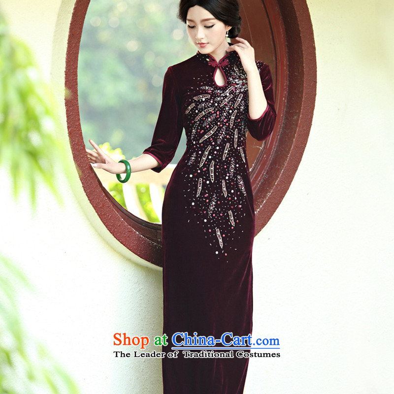 Upscale banqueting velvet gown cheongsam dress long wedding Mother of Pearl River Delta retro C818 stapled in English thoroughbred cuff L (2 ft 3 waist ),CHOSHAN LADIES,,, shopping on the Internet