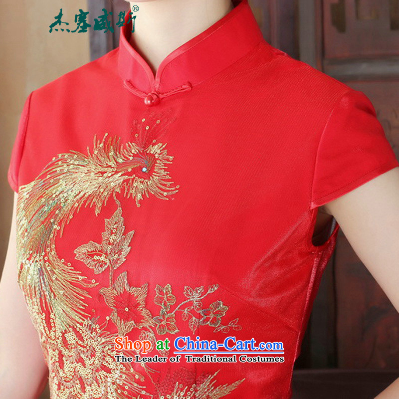 C.o.d. Jie in Wisconsin, new noble Phoenix embroidery collar manually detained qipao skirt bride qipao  Y red plug kit, XXL, shopping on the Internet has been pressed.