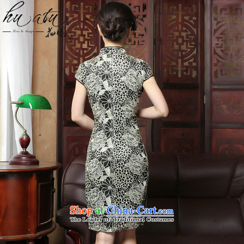 It sexy lace qipao summer retro female Chinese improved stylish collar embroidery cheongsam dress figure color M floral shopping on the Internet has been pressed.