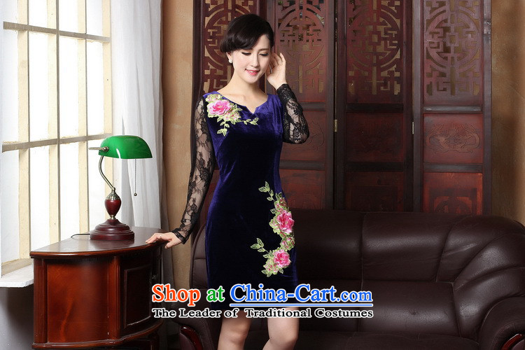 Dan smoke spring and summer new improved qipao stylish scouring pads qipao skirt V-neck of Chinese traditional embroidery lace qipao female figure color pictures, prices, XL brand platters! The elections are supplied in the national character of distribution, so action, buy now enjoy more preferential! As soon as possible.