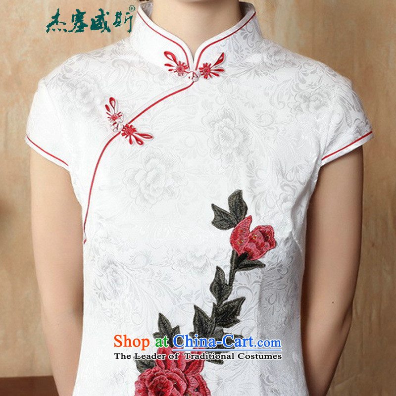 C.o.d. Jie in Wisconsin, Spring Summer lady elegant collar manually detained embroidered dress women Sau San qipao Y White XL, Cheng Kejie in Wisconsin, , , , shopping on the Internet
