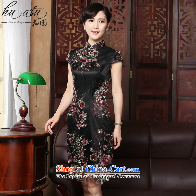 Figure for summer flowers new cheongsam Tang Women's clothes silk cheongsam dress suit Chinese creases improved national wind lace qipao figure?3XL color