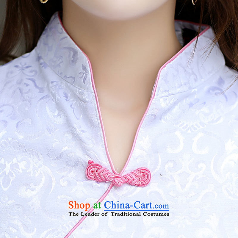 Pca qipao summer Tang dynasty new short-sleeved qipao improved V-Neck stylish 521103 pink L,pca,,, Sau San shopping on the Internet