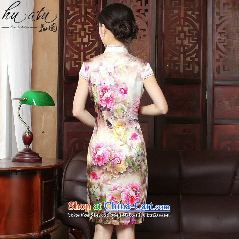 Figure for summer flowers new Tang dynasty cheongsam dress herbs extract retro Silk Cheongsam country color Tianxiang short-sleeved gown figure color cheongsam , L, floral shopping on the Internet has been pressed.