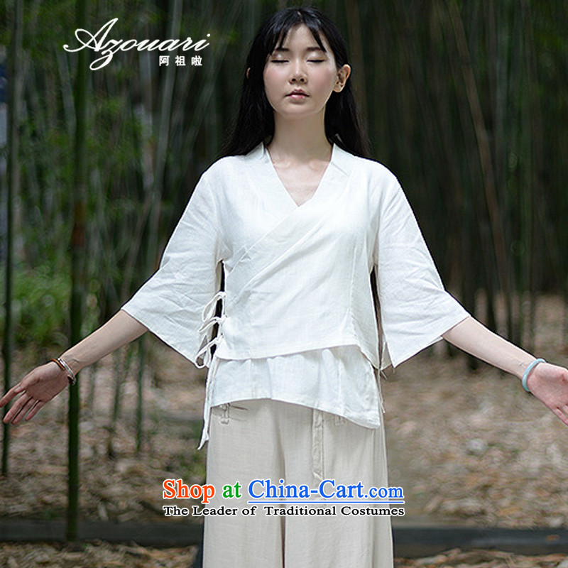 Azzu (azouari) defense of ethnic spring female cotton linen irrepressible short, loose cardigan shirt Han-white shirts are code, AZOUS AZOUARI () , , , shopping on the Internet