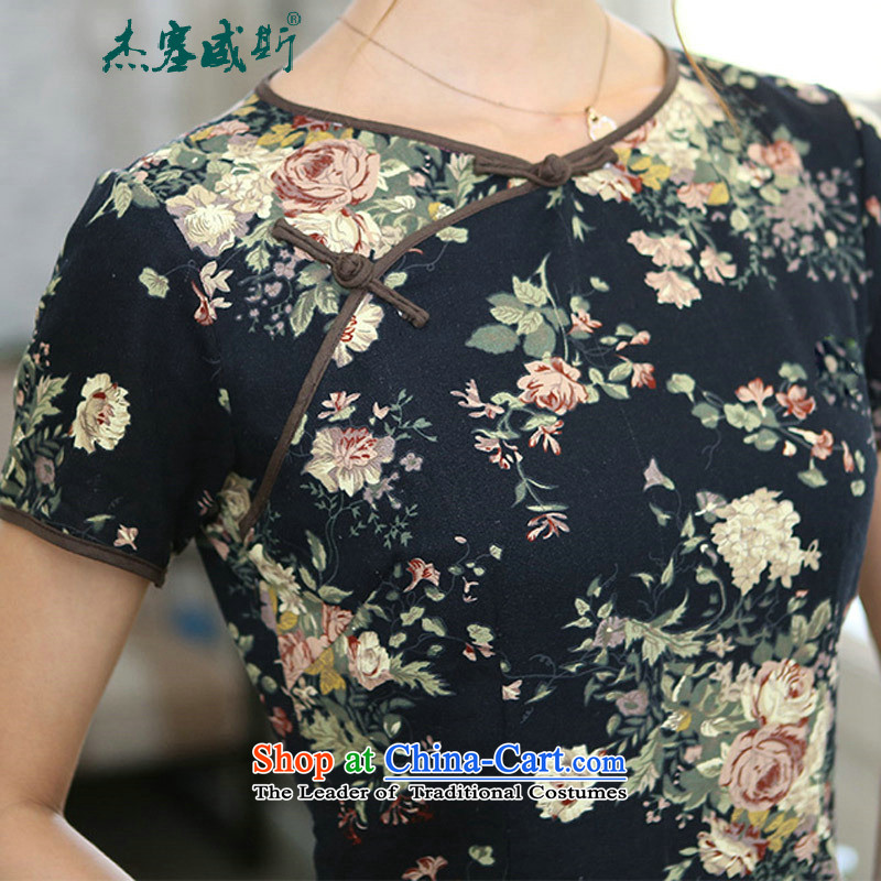 C.o.d. Jie of the spring and summer female retro elegant cotton linen collar features a field manual detained in Sau San short-sleeved long round-neck collar qipao suit Mudan Memory Kit In Wisconsin, XL, , , , shopping on the Internet