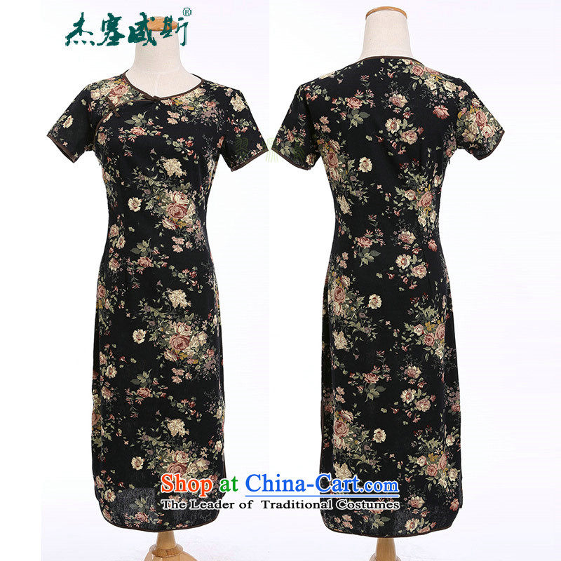 C.o.d. Jie of the spring and summer female retro elegant cotton linen collar features a field manual detained in Sau San short-sleeved long round-neck collar qipao suit Mudan Memory Kit In Wisconsin, XL, , , , shopping on the Internet