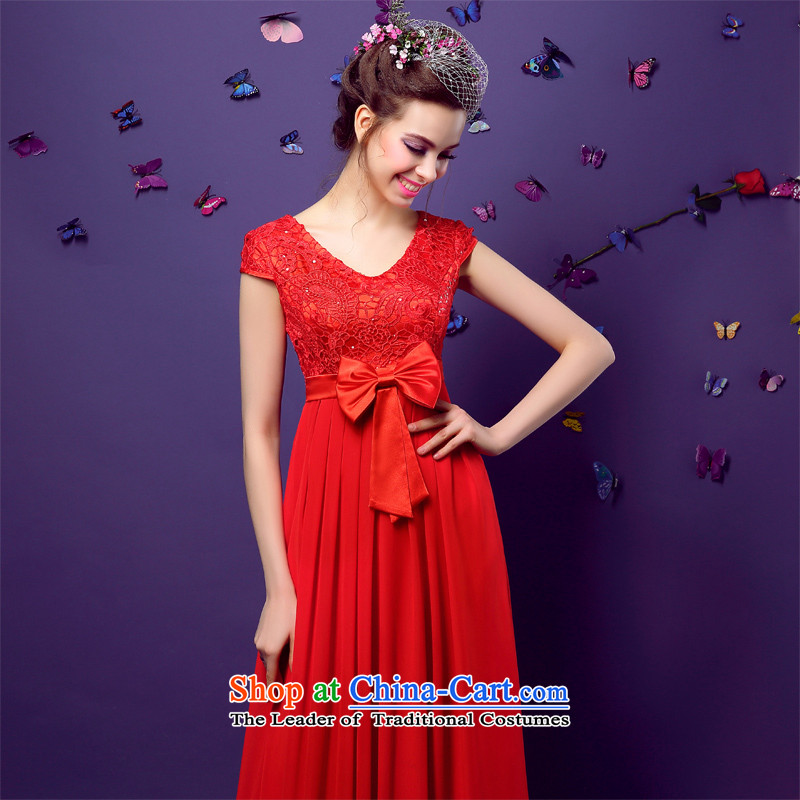  The spring of 2015, the bride honeymoon new products Lace up pockets of pregnant women shoulder chiffon female qipao gown red red uniforms bows , L, bride honeymoon shopping on the Internet has been pressed.