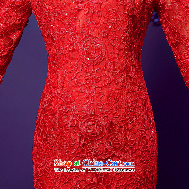  The spring of 2015, the bride honeymoon new female the word   Graphics thin lace toasting champagne shoulder cheongsam dress red ,L,red bows honeymoon bride shopping on the Internet has been pressed.