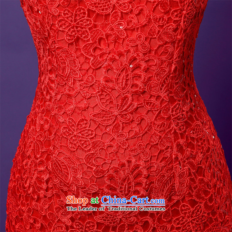 Honeymoon bride  2015 new improved qipao gown brides long female lace marriage Sau San short-sleeved clothing red S honeymoon bows bride shopping on the Internet has been pressed.