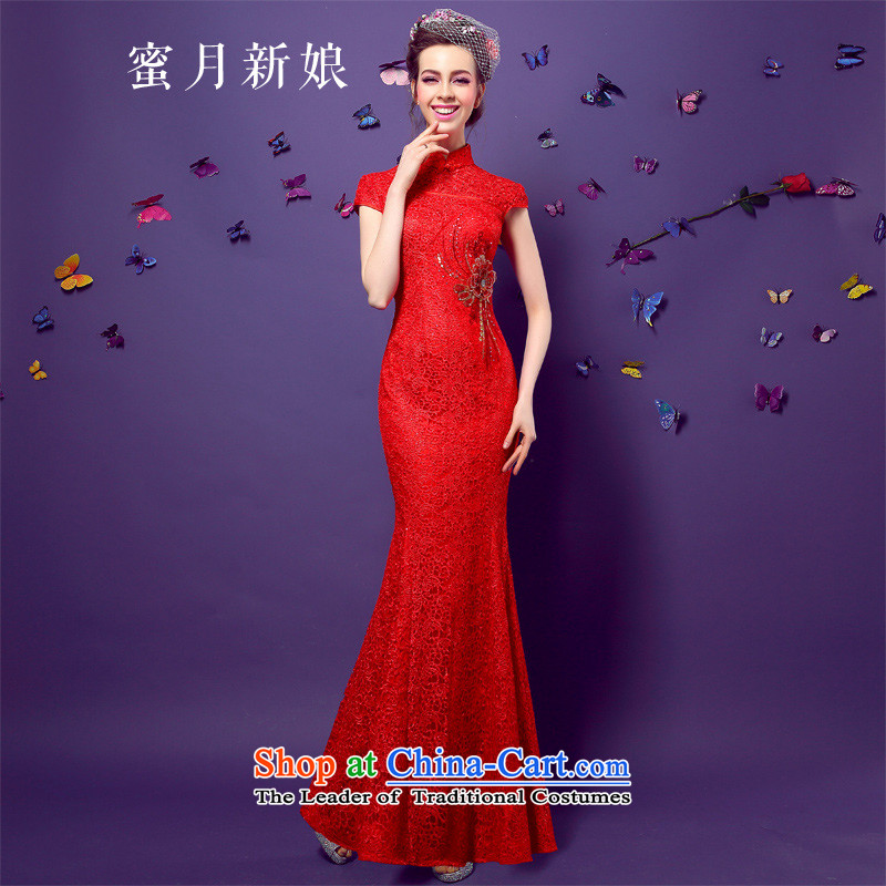 ? The spring of 2015, the bride honeymoon new women's Lace Embroidery Sau San long bows qipao gown red red marriage?XL