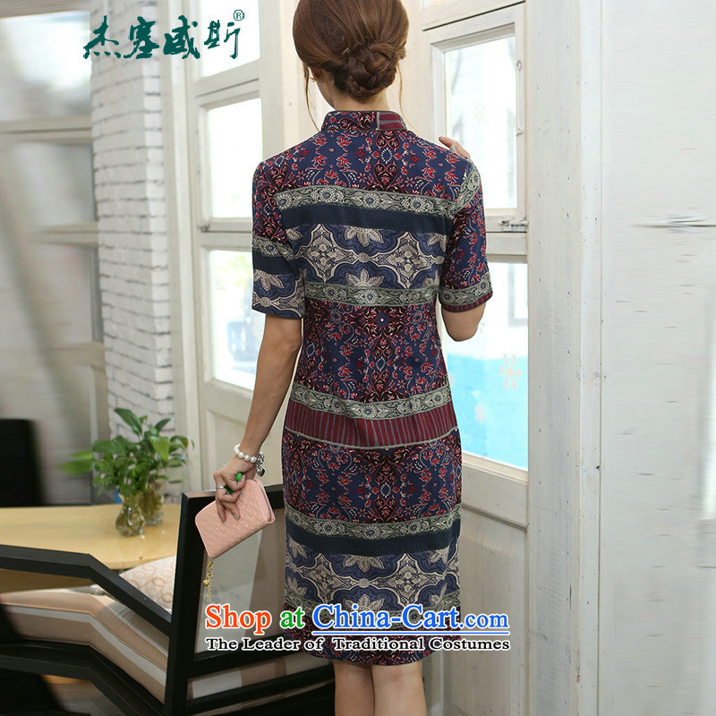 C.o.d. Jie of the spring and summer women elegant classical spell color improved collar lining in long cotton linen word manually detained qipao cheongsam dress classical spell color of Cheng Kejie qipao XL, Wisconsin, , , , shopping on the Internet