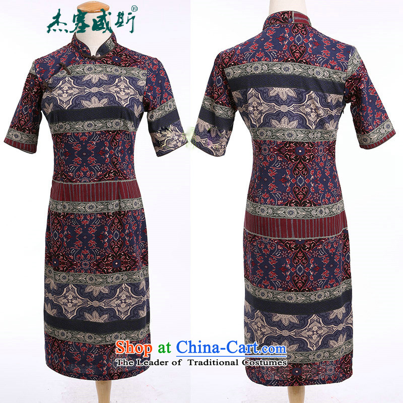 C.o.d. Jie of the spring and summer women elegant classical spell color improved collar lining in long cotton linen word manually detained qipao cheongsam dress classical spell color of Cheng Kejie qipao XL, Wisconsin, , , , shopping on the Internet