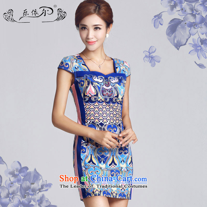 In accordance with the American female, porcelain pattern short qipao new spring of daily cheongsam dress lady female LYE33301 blue , L, in accordance with the (leyier Lok) , , , shopping on the Internet