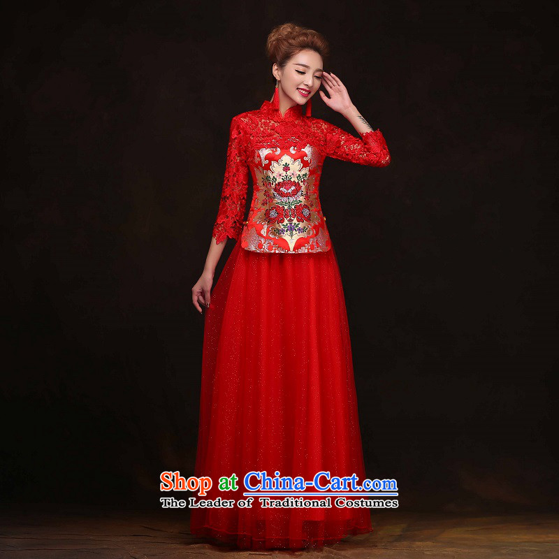 Time Syrian red improved long qipao 2015 new bride of autumn and winter clothing wedding dresses bows WYFC7006 XXL, time Syrian shopping on the Internet has been pressed.