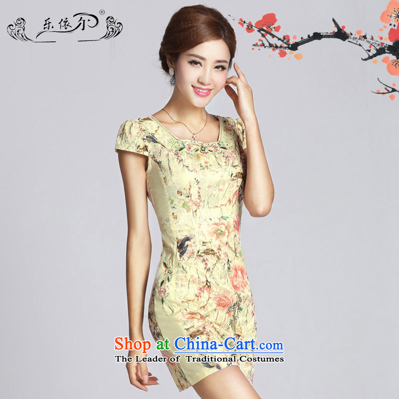 In accordance with the American's retro embroidery flower girl short of qipao cheongsam dress women daily Sau San LYE33308 apricot M Lok (leyier under) , , , shopping on the Internet