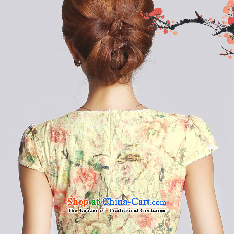 In accordance with the American's retro embroidery flower girl short of qipao cheongsam dress women daily Sau San LYE33308 apricot M Lok (leyier under) , , , shopping on the Internet