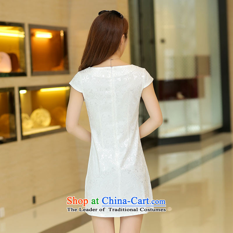 Pca replacing Tang dynasty spring and summer new short-sleeved qipao improved China wind embroidered graphics 521108 thin white L,pca,,, shopping on the Internet
