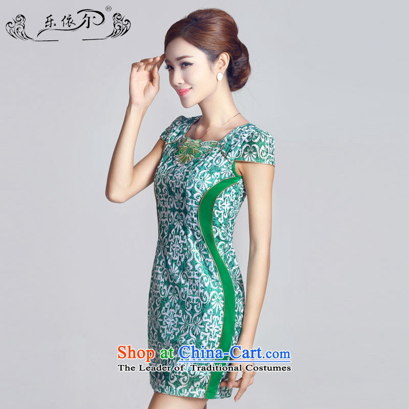 In accordance with the American female, embroidery, female qipao short blue cheongsam dress lady female LYE66603 green XL, in accordance with the (leyier Lok) , , , shopping on the Internet