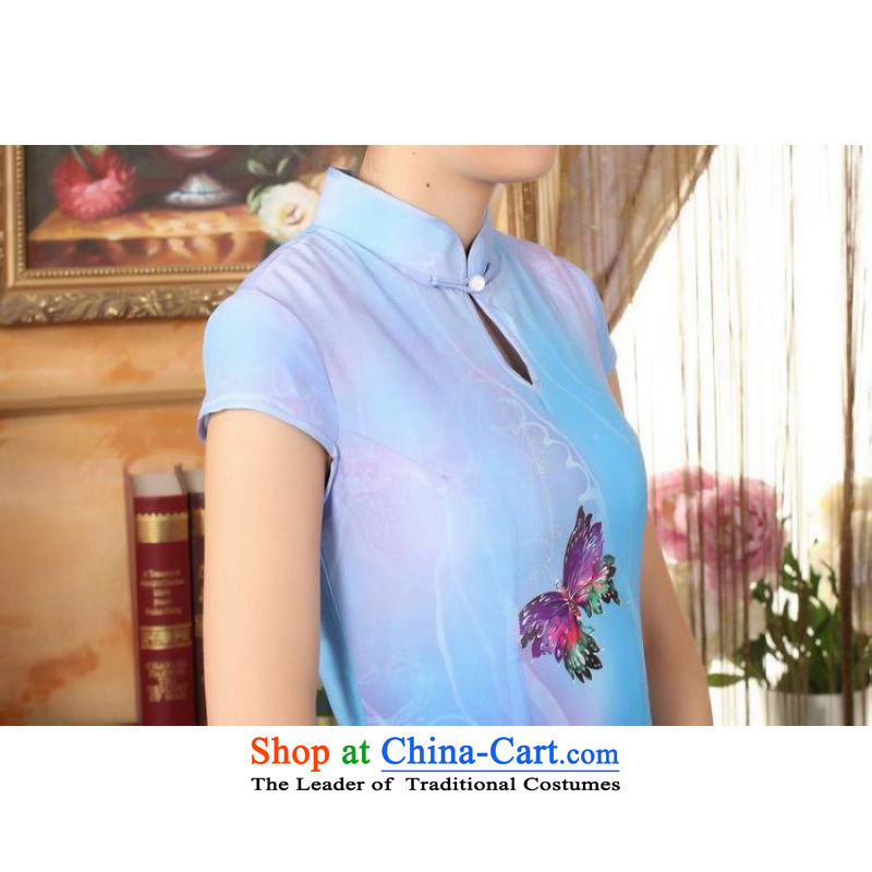 On Optimizing Options, Tang dynasty qipao Doi Fong water droplets collar short-sleeve long double qipao Sau San light blue , optimization options 2XL, Shanghai , , , shopping on the Internet