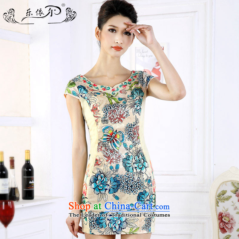 In accordance with the American female's short skirt retro stamp improvement of qipao embroidery flower girl LYE66610 qipao green XL, in accordance with the (leyier Lok) , , , shopping on the Internet
