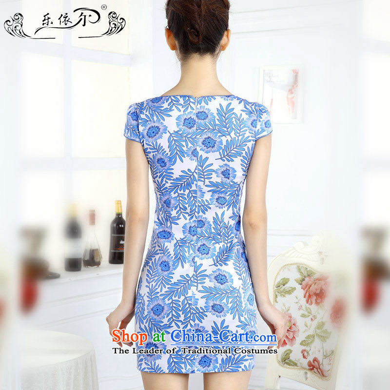 In accordance with the American female, porcelain cheongsam dress spring female qipao short-sleeved LYE66617 porcelain , M, in accordance with the American (leyier) , , , shopping on the Internet