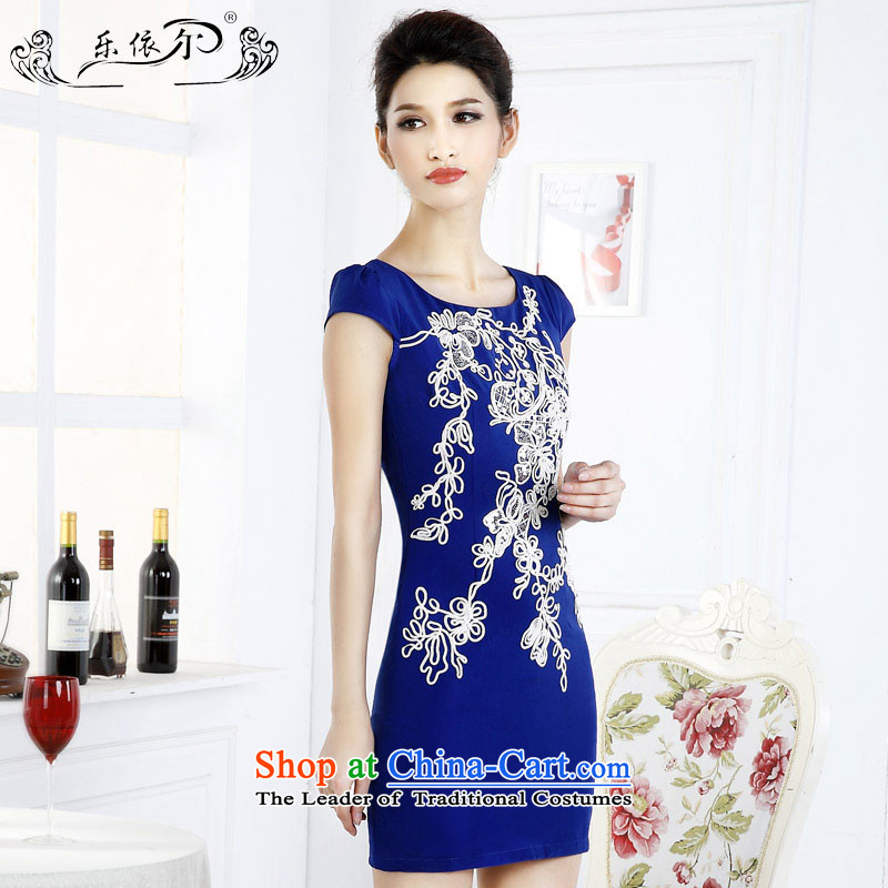 In accordance with the American female's blue qipao round-neck collar graphics package and ladies thin short cheongsam dress female LYE66619 blue , L, in accordance with the (leyier Lok) , , , shopping on the Internet