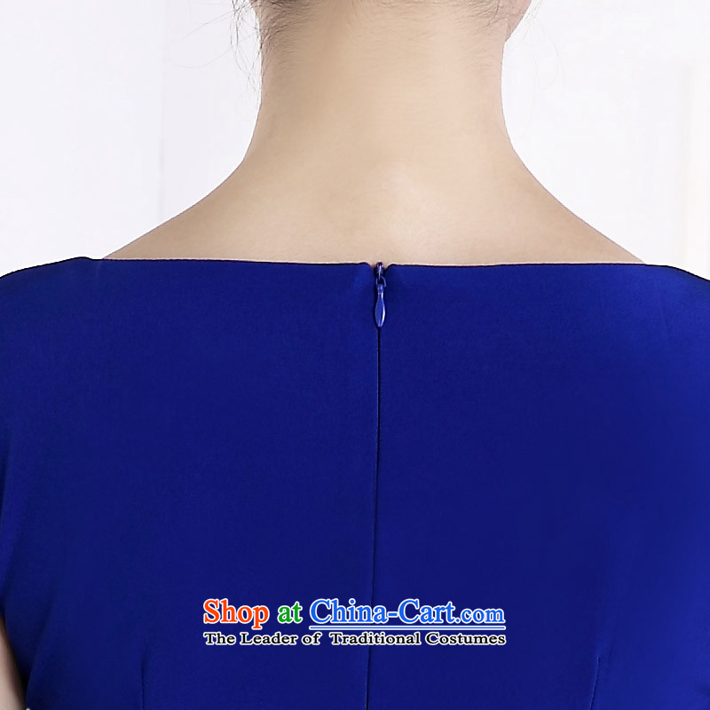 In accordance with the American female's blue qipao round-neck collar graphics package and ladies thin short cheongsam dress female LYE66619 blue , L, in accordance with the (leyier Lok) , , , shopping on the Internet