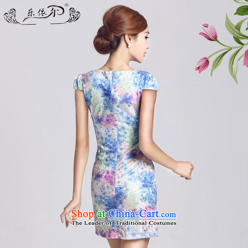 In accordance with the American's summer short-sleeved cheongsam dress Sau San package and female-to-day lady short qipao LYE66622 blue XL, in accordance with the (leyier Lok) , , , shopping on the Internet