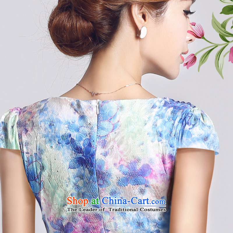 In accordance with the American's summer short-sleeved cheongsam dress Sau San package and female-to-day lady short qipao LYE66622 blue XL, in accordance with the (leyier Lok) , , , shopping on the Internet