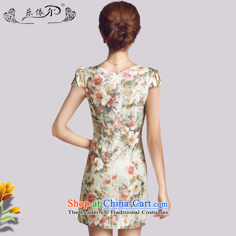 In accordance with the American's new blue qipao flower embroidery lady daily short cheongsam dress women Sau San LYE66623 apricot , L, in accordance with the (leyier Lok) , , , shopping on the Internet