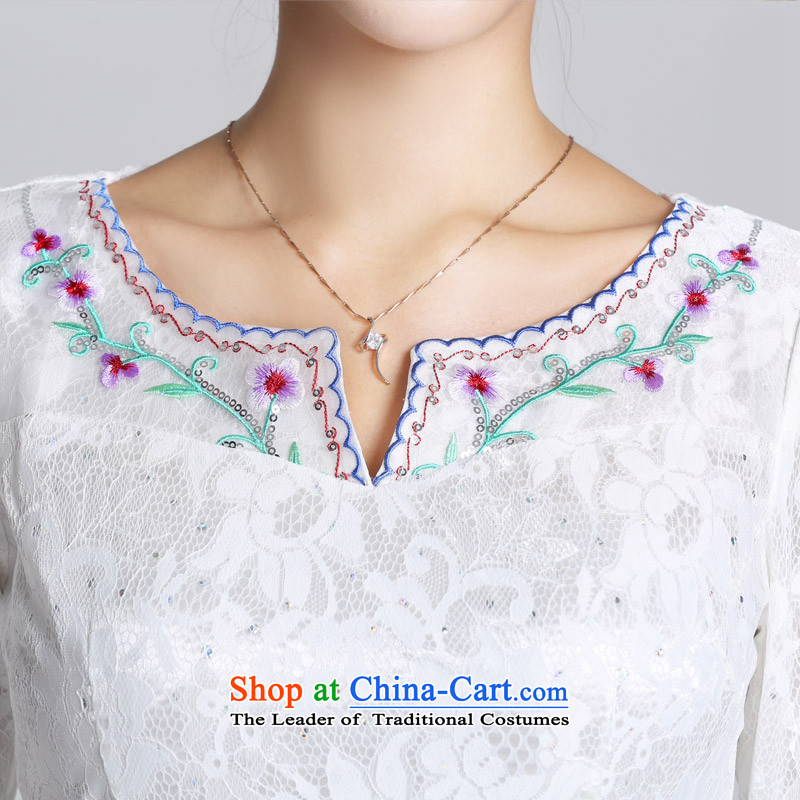 In accordance with the American's retro gentlewoman qipao Spring New flower embroidery cheongsam dress daily short qipao female LYE66626 Sau San white XXL, Lok (leyier under) , , , shopping on the Internet