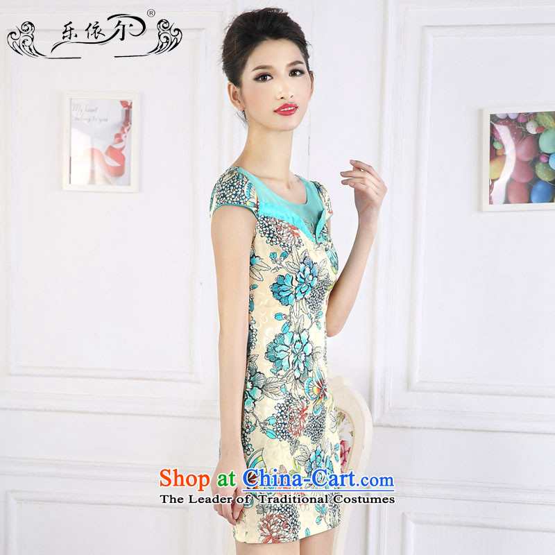 In accordance with the American female's retro stamp short spring qipao new short-sleeve female cheongsam dress LYE66627 green XL, in accordance with the (leyier Lok) , , , shopping on the Internet
