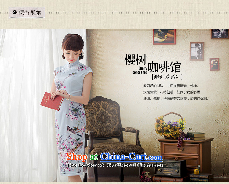 A Pinwheel Without Wind Flower trough Yat spring and summer load new long Silk Cheongsam improvements stamp retro daily cheongsam dress blue XL Photo, prices, brand platters! The elections are supplied in the national character of distribution, so action, buy now enjoy more preferential! As soon as possible.