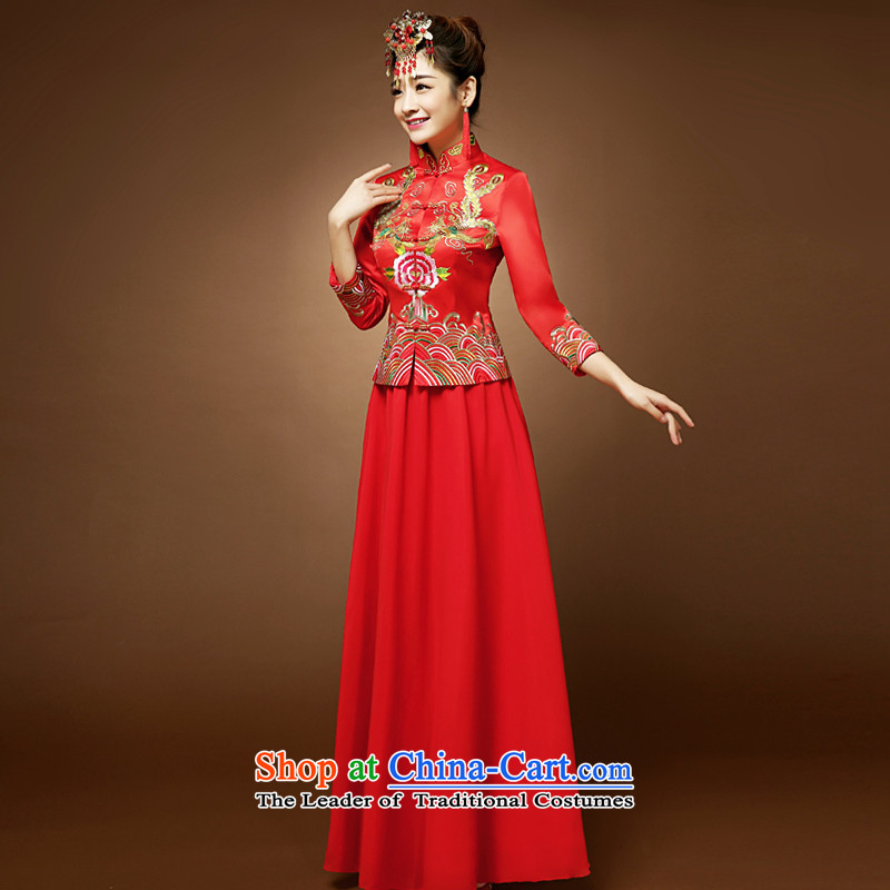 The privilege of serving-leung 2015 new red bride wedding wedding dress up of Chinese 7 cuff qipao bows to the honor of services, red-leung , , , shopping on the Internet