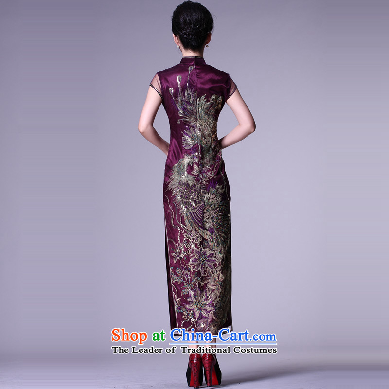 [Sau Kwun Tong] double-bong-Chaoyang Positioning Phoenix lace cheongsam long length of the forklift truck qipao gown G81157 upscale evening purple XL, Sau Kwun Tong shopping on the Internet has been pressed.
